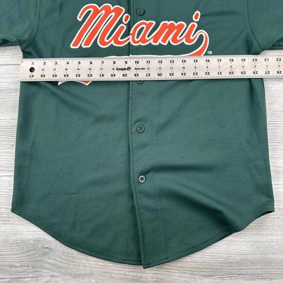 VTG Miami Hurricanes Baseball Jersey Mens Medium Olive Green 90's Y2K Starter - Picture 4 of 7